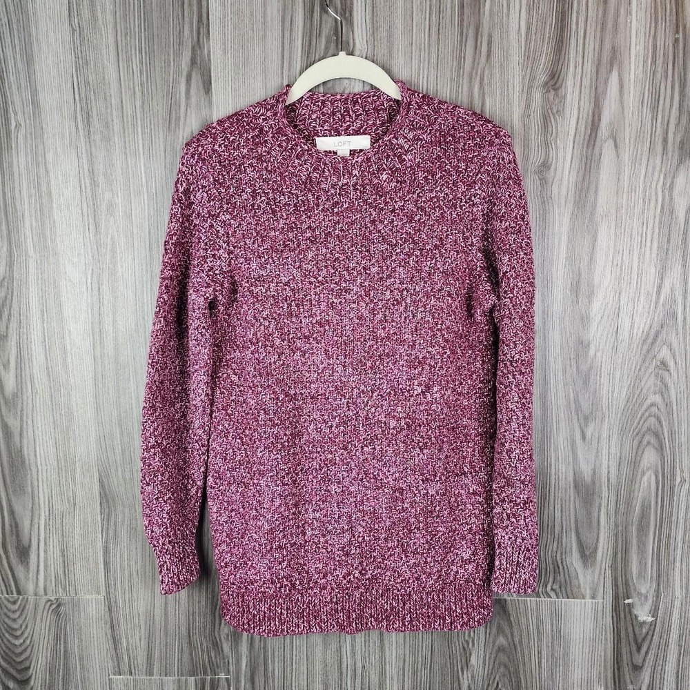 Loft Magenta Marled Knit Crewneck Sweater Womens Small Pink‎ Textured Pullover